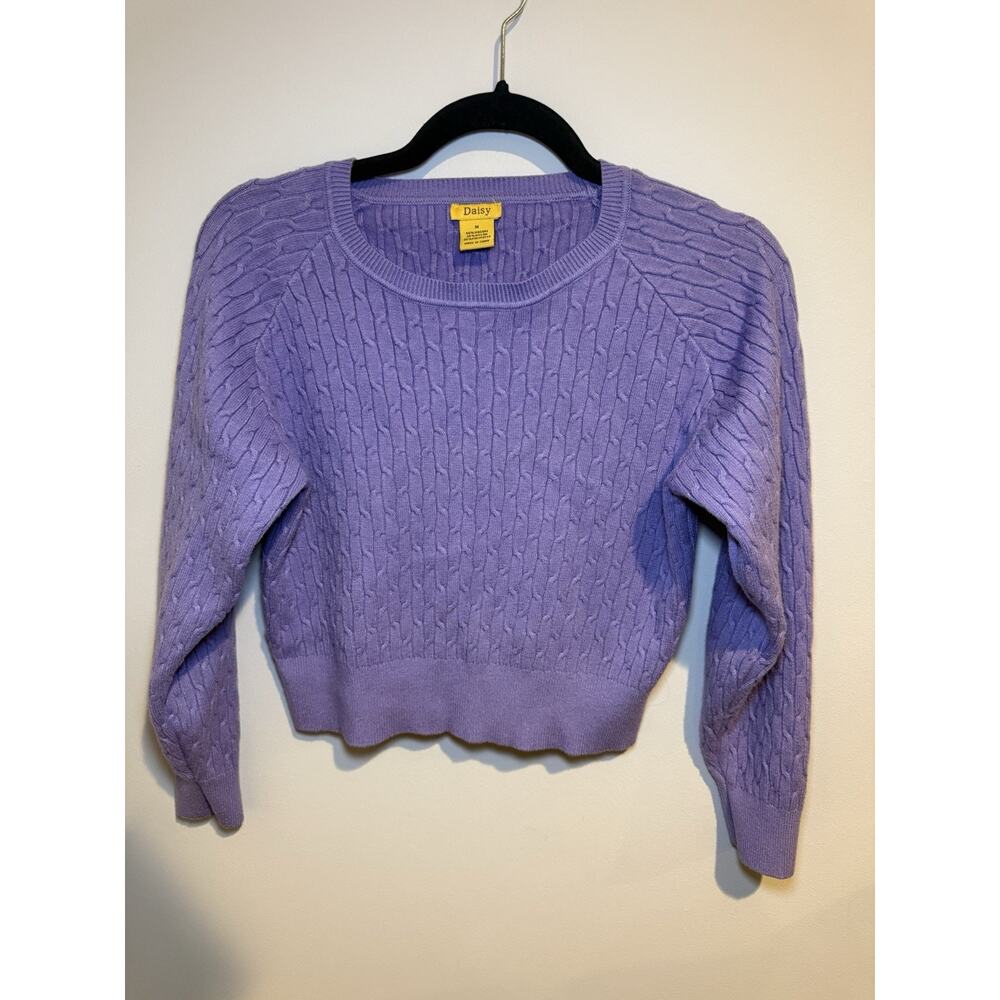 Daisy Cable-Knit Pullover Sweater Purple Viscose Nylon Polyester Crew Neck M